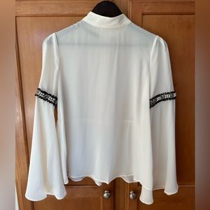 NWOT Zara chiffon top with embellished bell sleeves cream colored size small